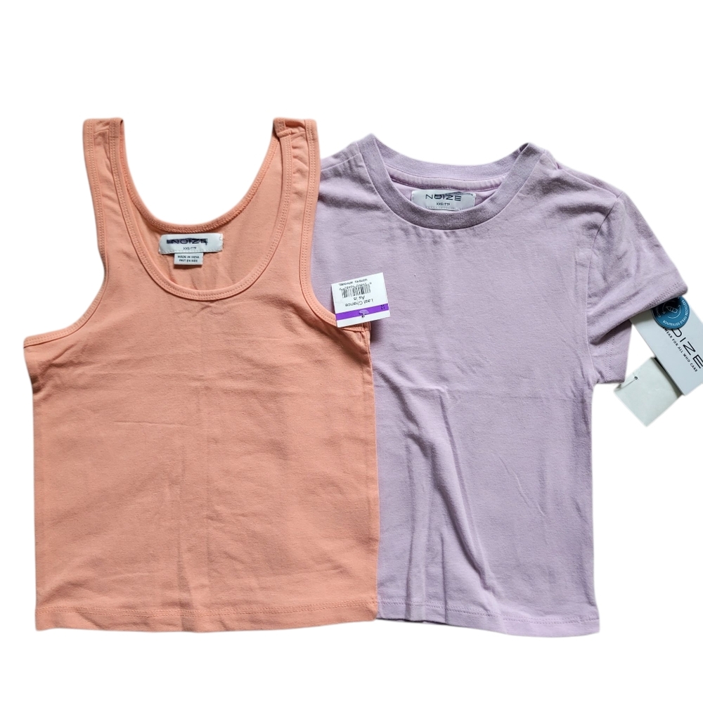 2 NWOT NOIZE Women's XXS Crop Tops Tank Short Sleeve Purple Orange